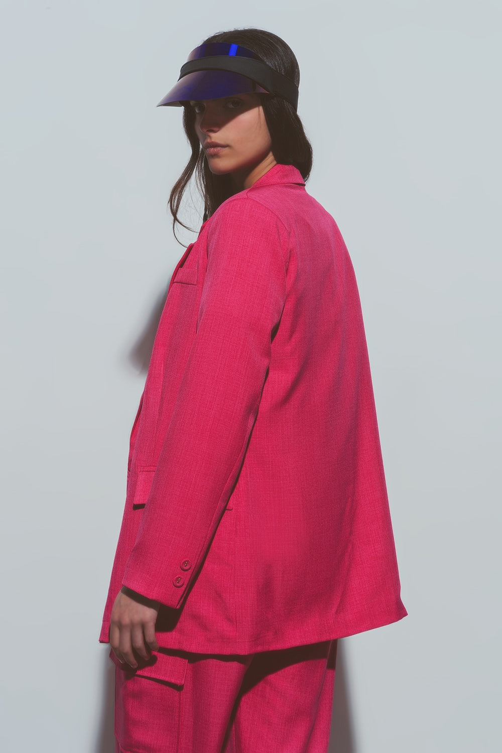 Q2 Blazer oversize texturizado en rosa