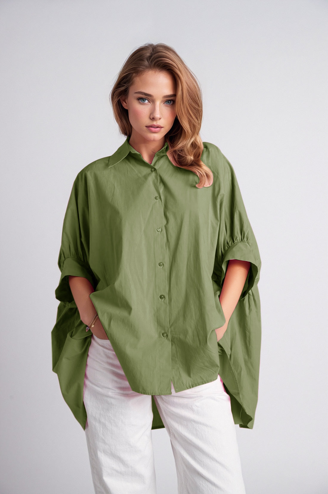 Q2 Blusa oversize verde de manga corta