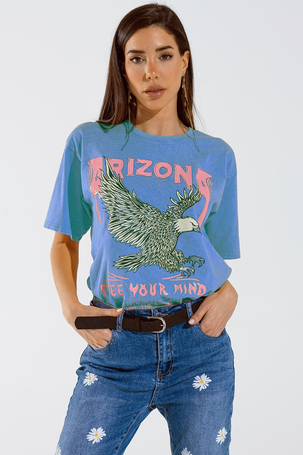 Q2 Camiseta Arizona con estampado digital de águilas en azul