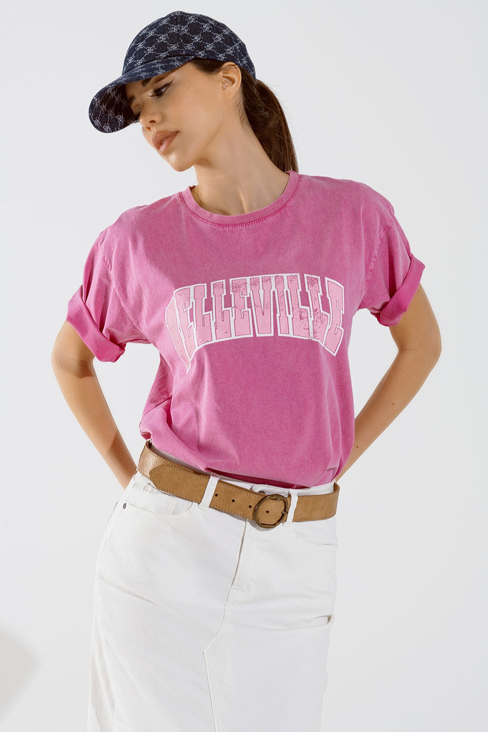 Q2 Camiseta Belleville Efecto Lavado Rosa