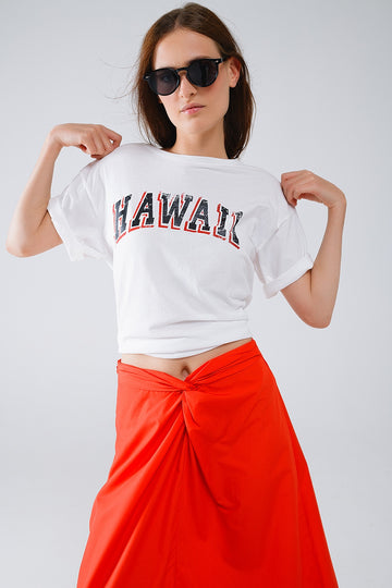 Q2 Camiseta Hawaii Efecto Lavado en color blanco