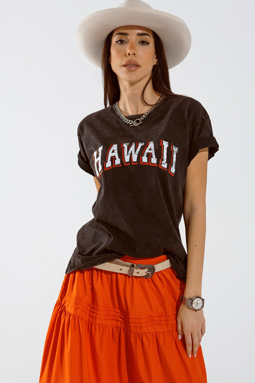 Q2 Camiseta Washed Effect Hawaii Negra