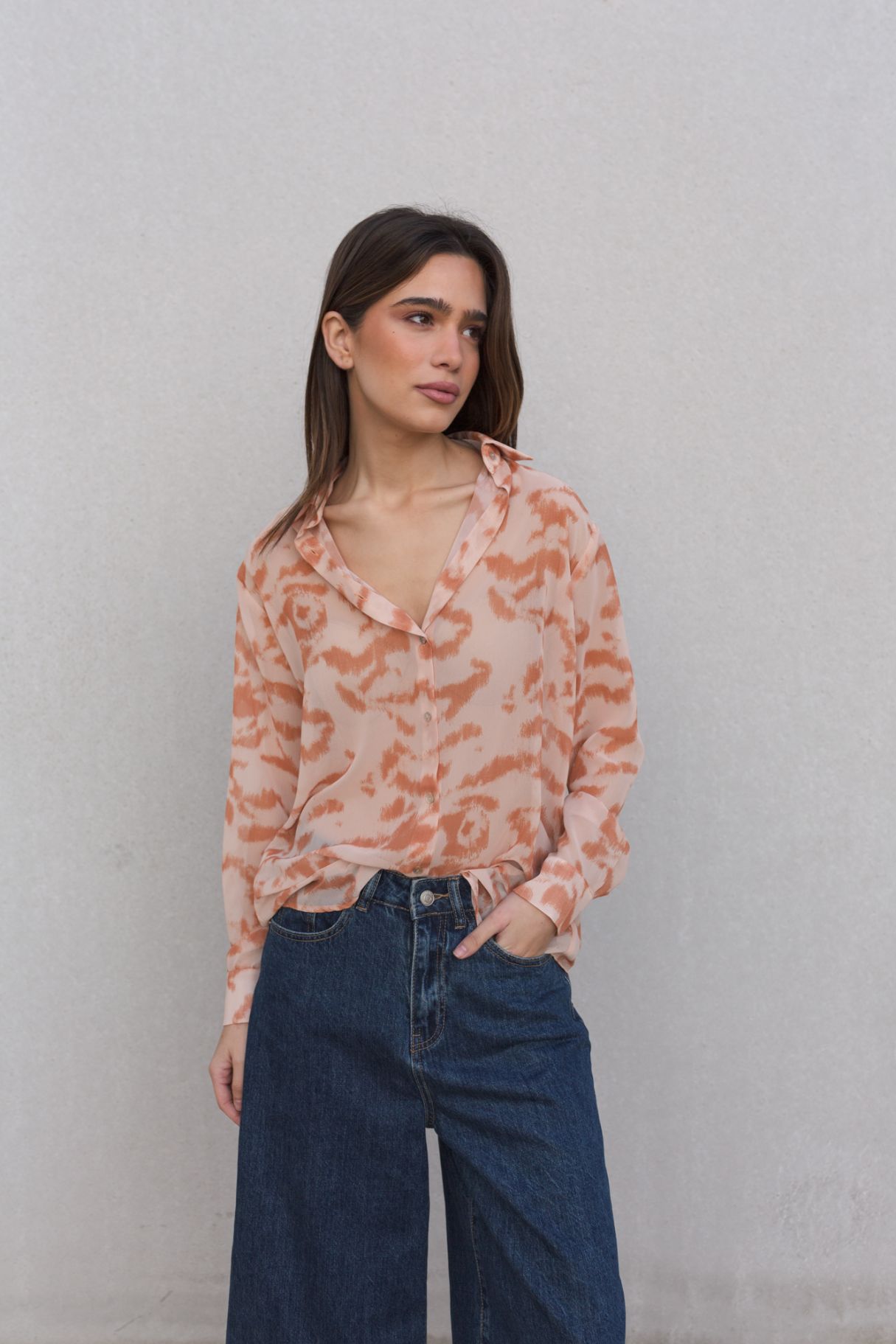 Camisa de gasa estampados naranja. - ZeniShop 