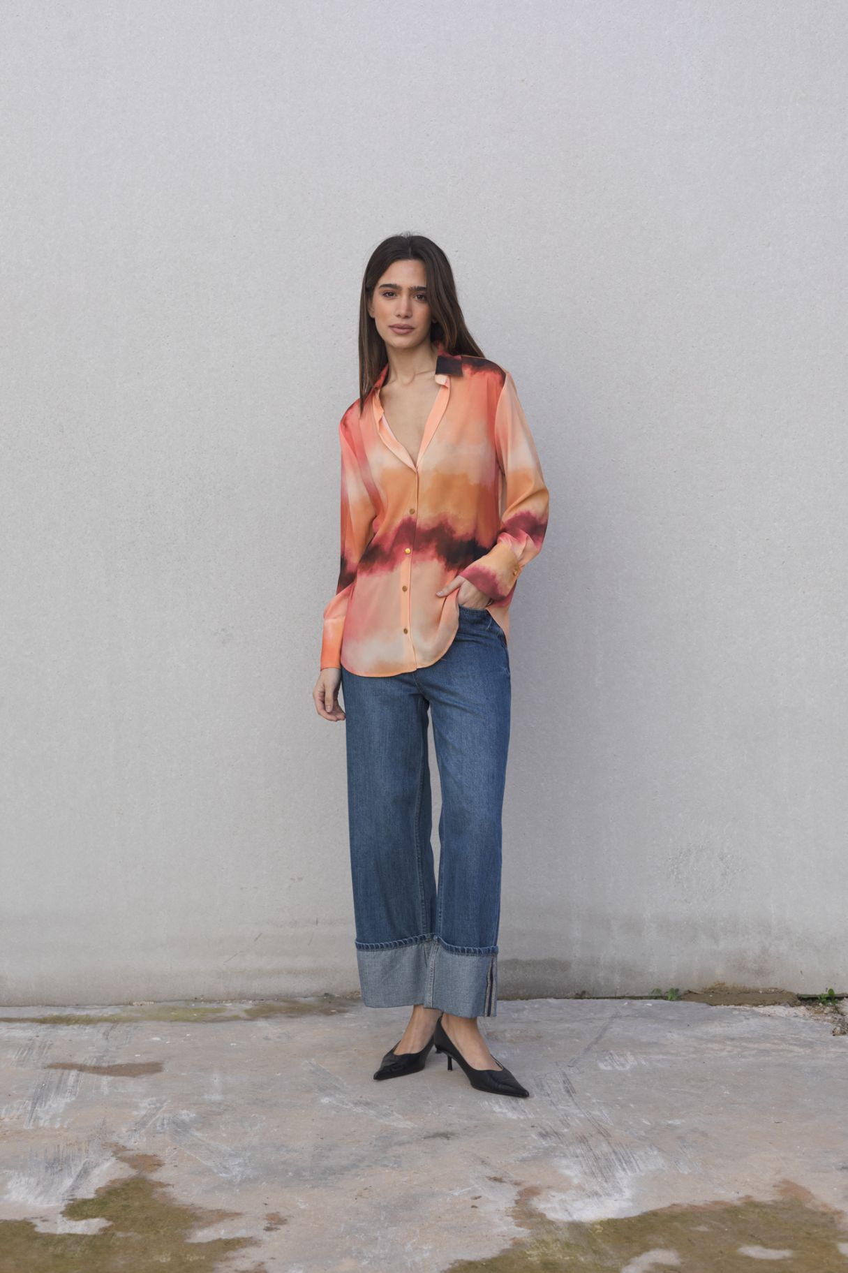 Camisa gasa fluida naranja y burdeos - ZeniShop 