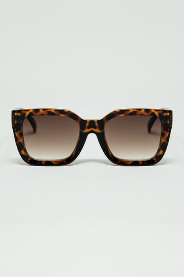 Q2 Gafas de sol cuadradas marrones con estampado animal