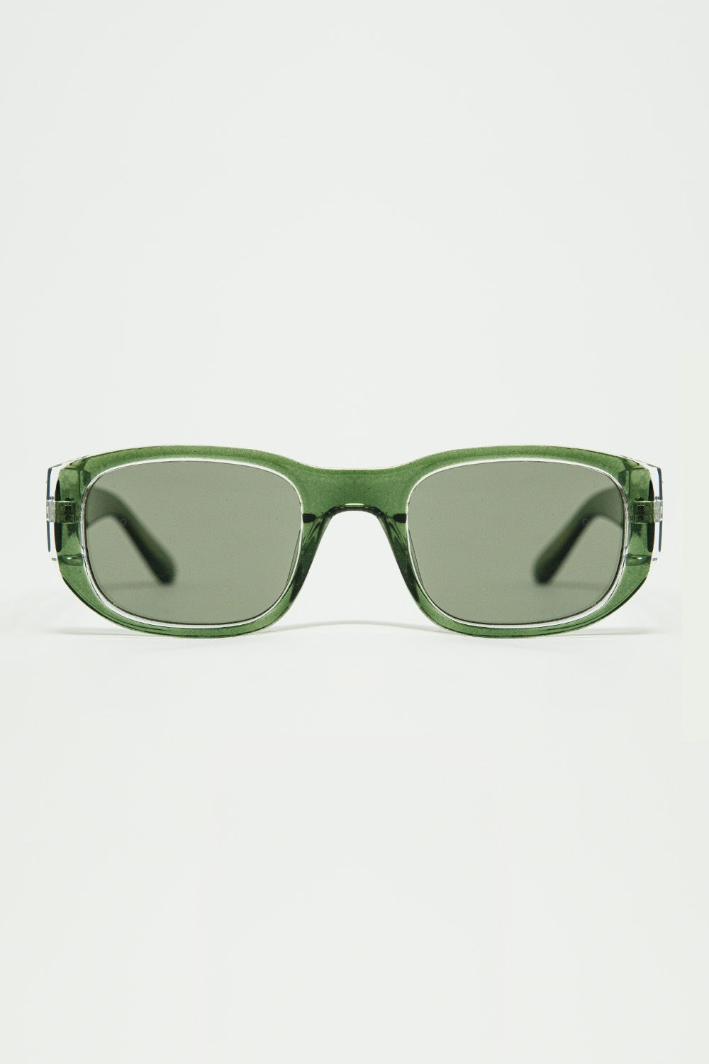 Q2 Gafas de sol ovaladas con montura transparente de alto brillo en verde