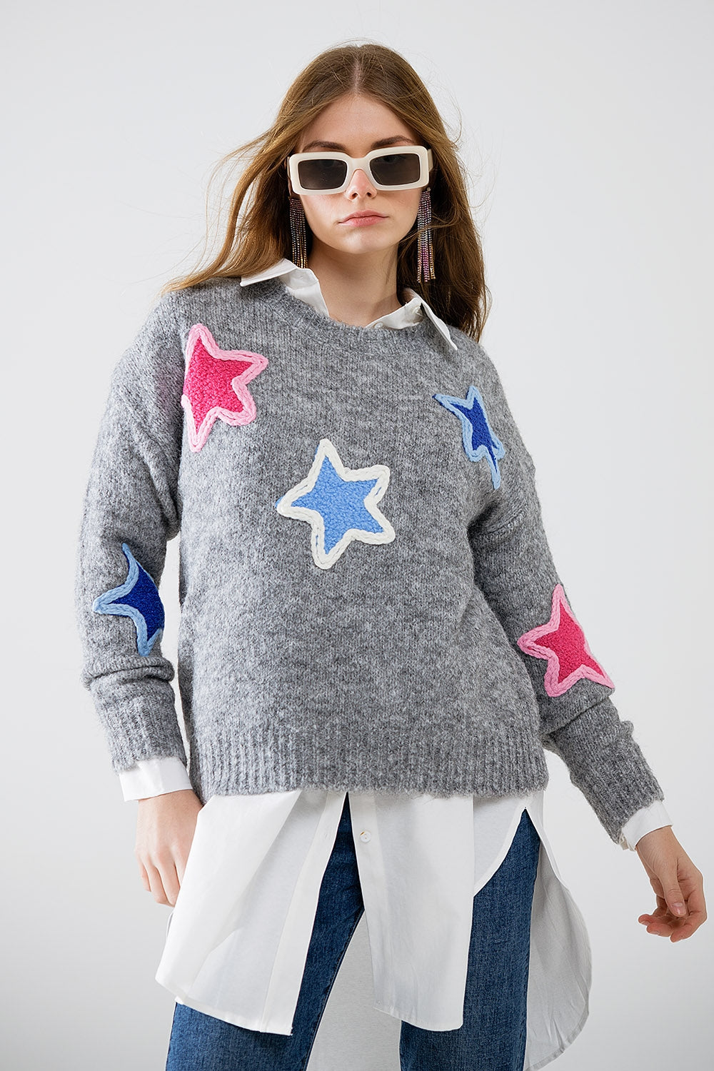 Q2 jersey gris Con Estrellas Bordadas