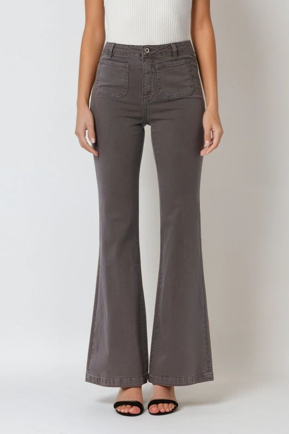 Q2 Skinny Flared Jeans Gris Oscuro Con Bolsillo Delantero