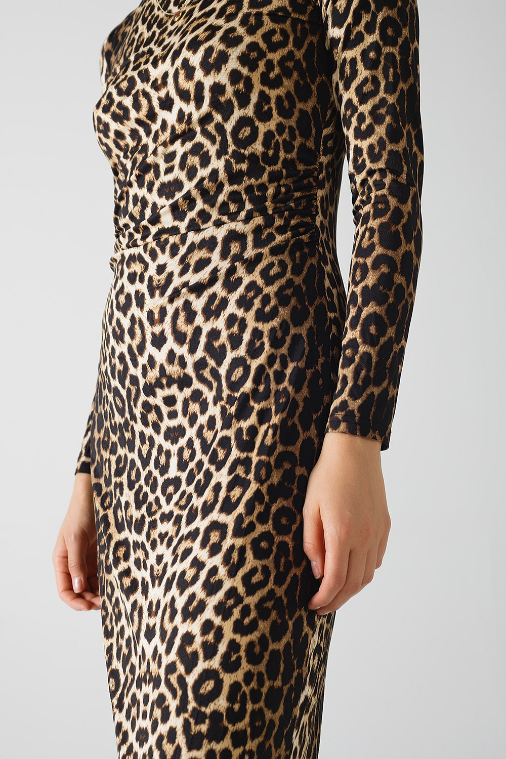 Q2 Vestido de Spandex con estampado de leopardo y detalle de pliegues en la cintura