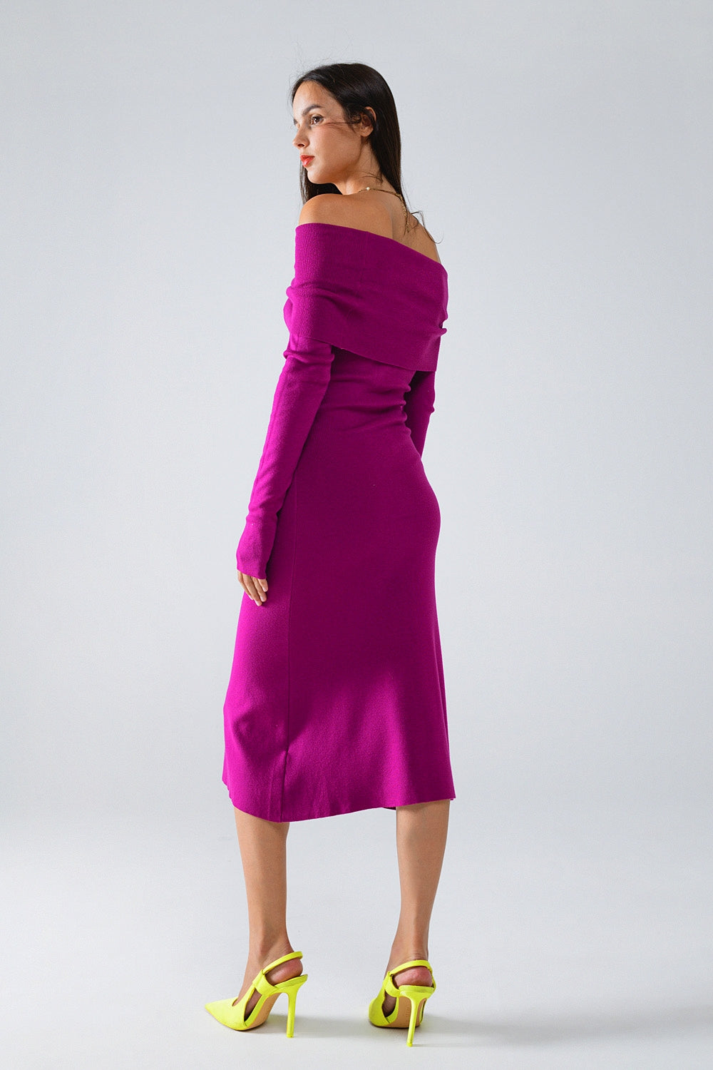 Q2 Vestido Midi de Punto Folover Badot en Magenta