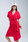 Q2 Vestido midi rojo con lazo lateral